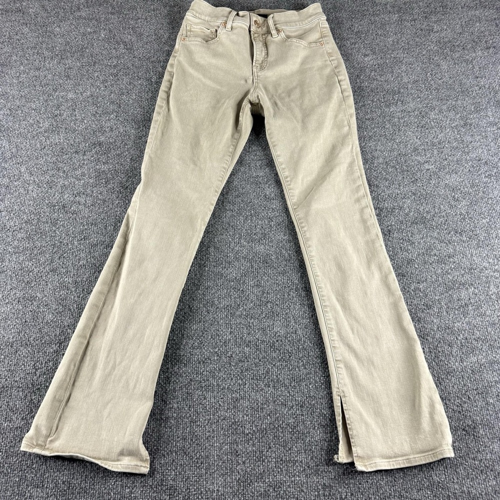 Express Skyscraper Jeans Womens 2S Beige Light Wash Mid Rise Bootcut Stretch